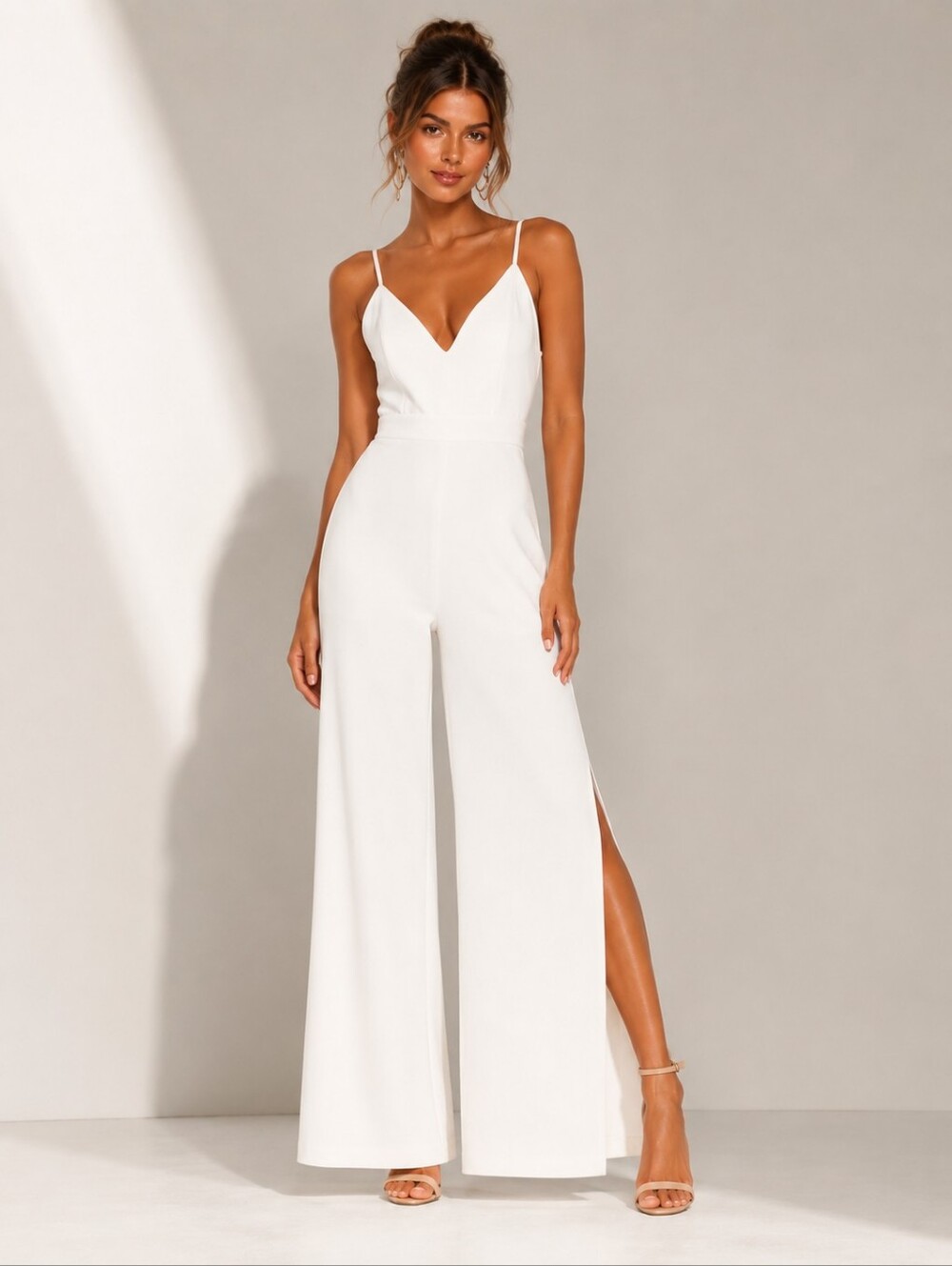Nookie White Wide Leg Side Slit Jumpsuit Size M